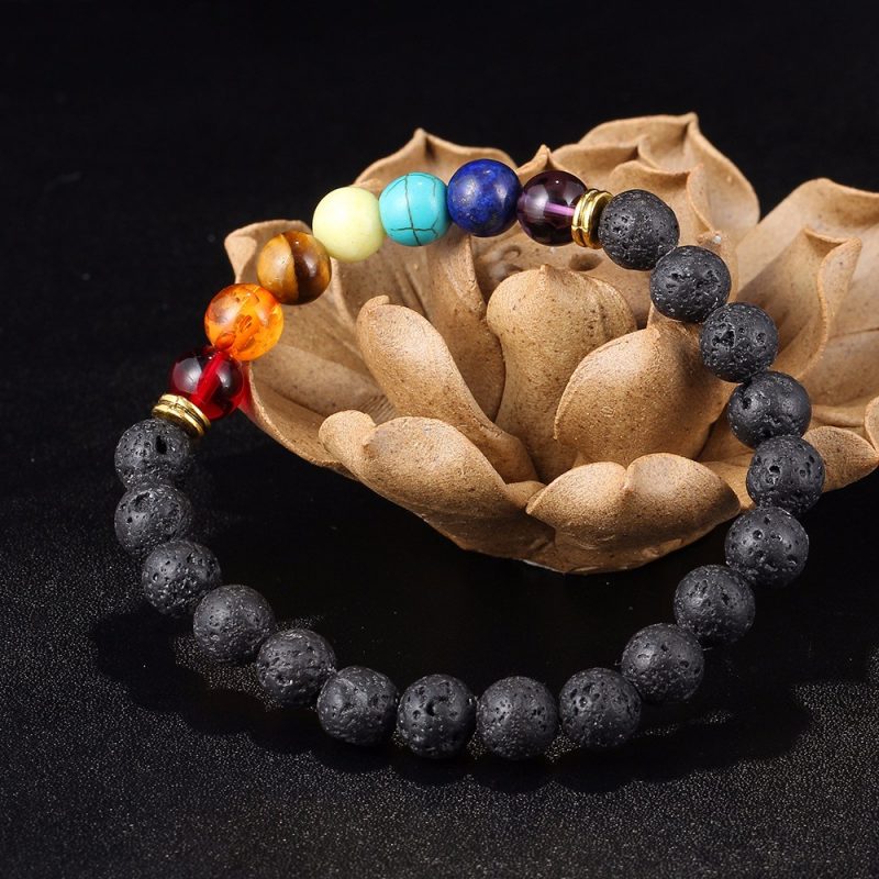 Bracelet Chakra En Pierre De Lave Naturelle Multi-couleurs - Ajustable Style Pride