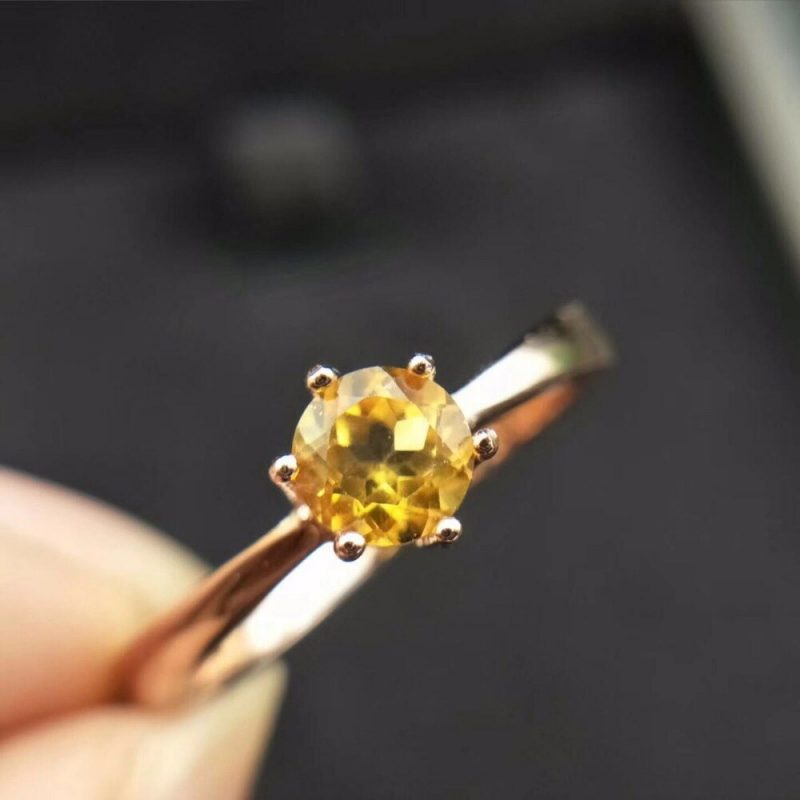 Bague En Citrine Naturelle - 12x16mm, 14 Carats, Argent Massif 925 - Taille Réglable 52 à 60 - Pierre Jaune Limpide